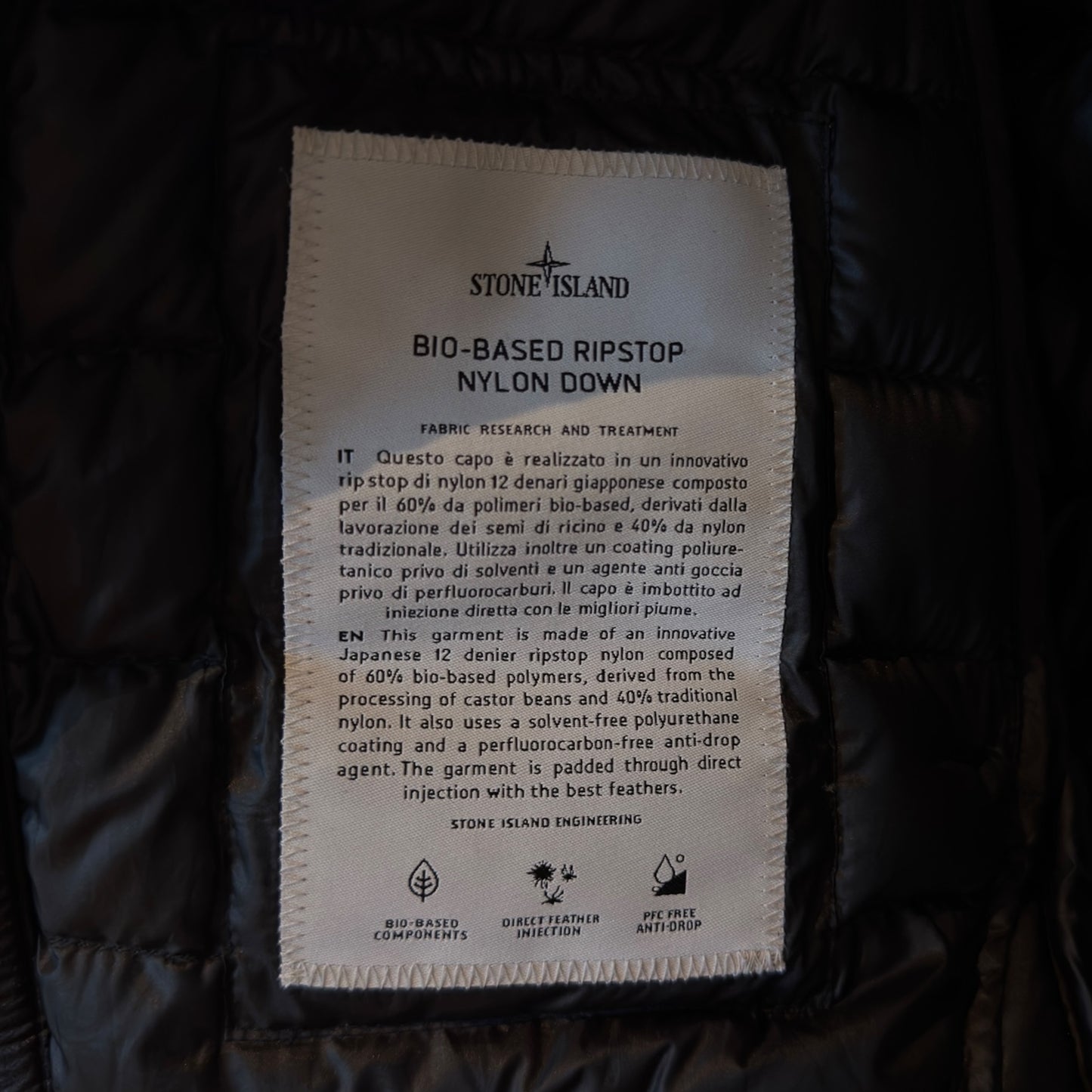 Stone Island bio based ripstop nylon down